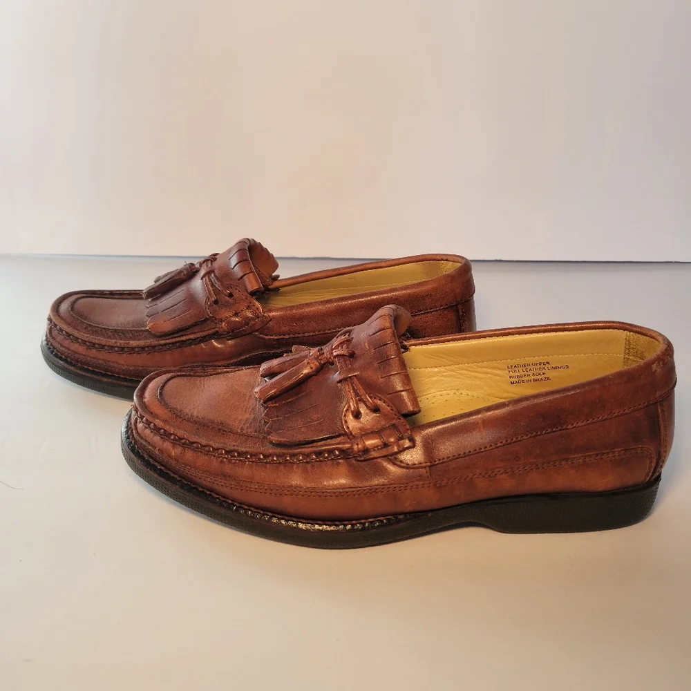 FLORSHEIM Men's 9D Brown Leather Moc Toe Tassel Kiltie Loafers‎ 18170 Brazil